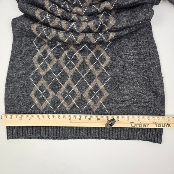 Esprit Womens Sweater Dress Wool Blend Argyle Gray Tan Angora Rabbit Hair Hood S - Picture 10 of 12